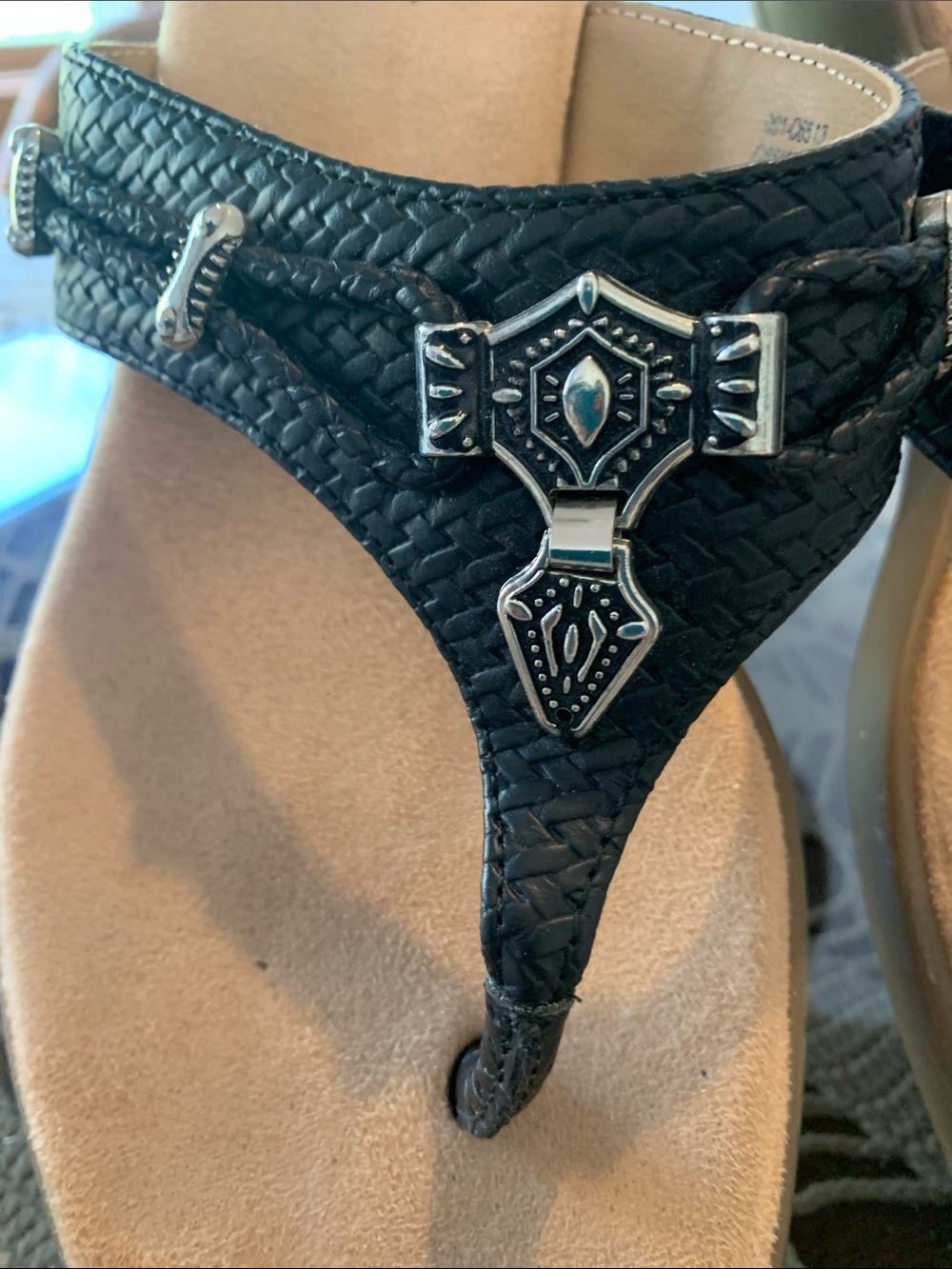 Cliffs by WHITE MOUNTAIN Black Braided Thong Sandals with Silver Accents - Picture 2 of 7